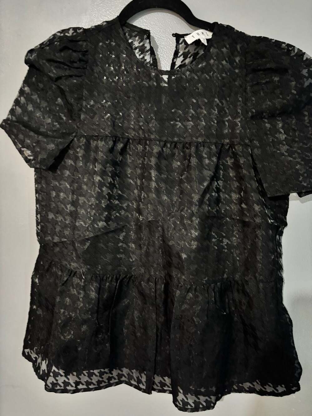 THML - Black Smocked Poplin Shirt XS